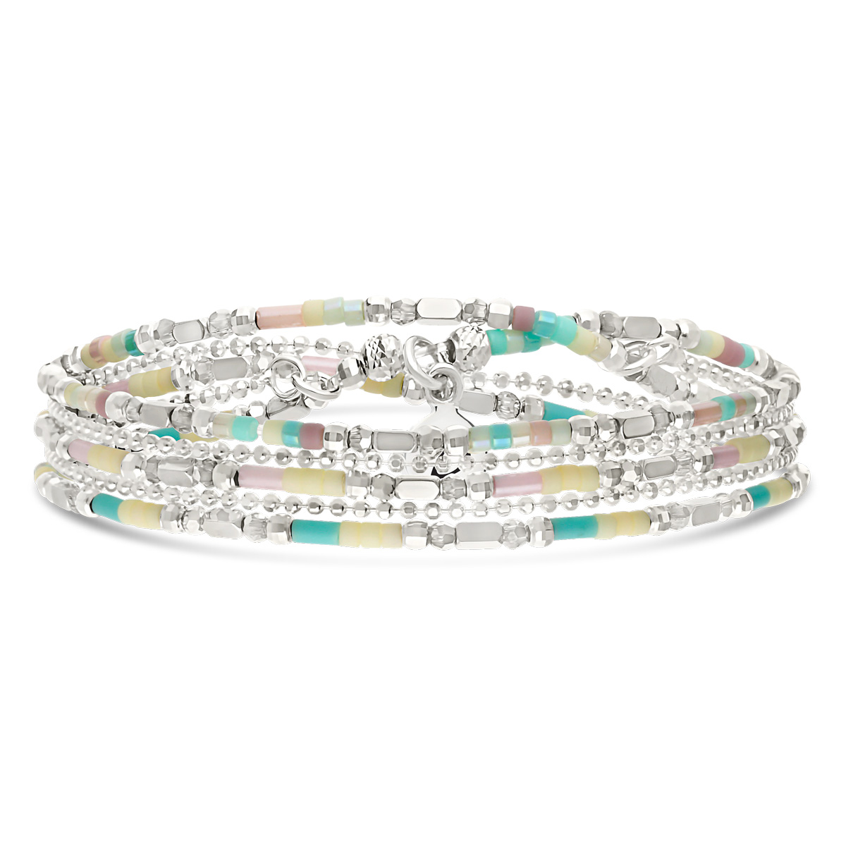 Bracelet Élastique 3 Tours Argent 925 Golden Hour Mix Pastel
