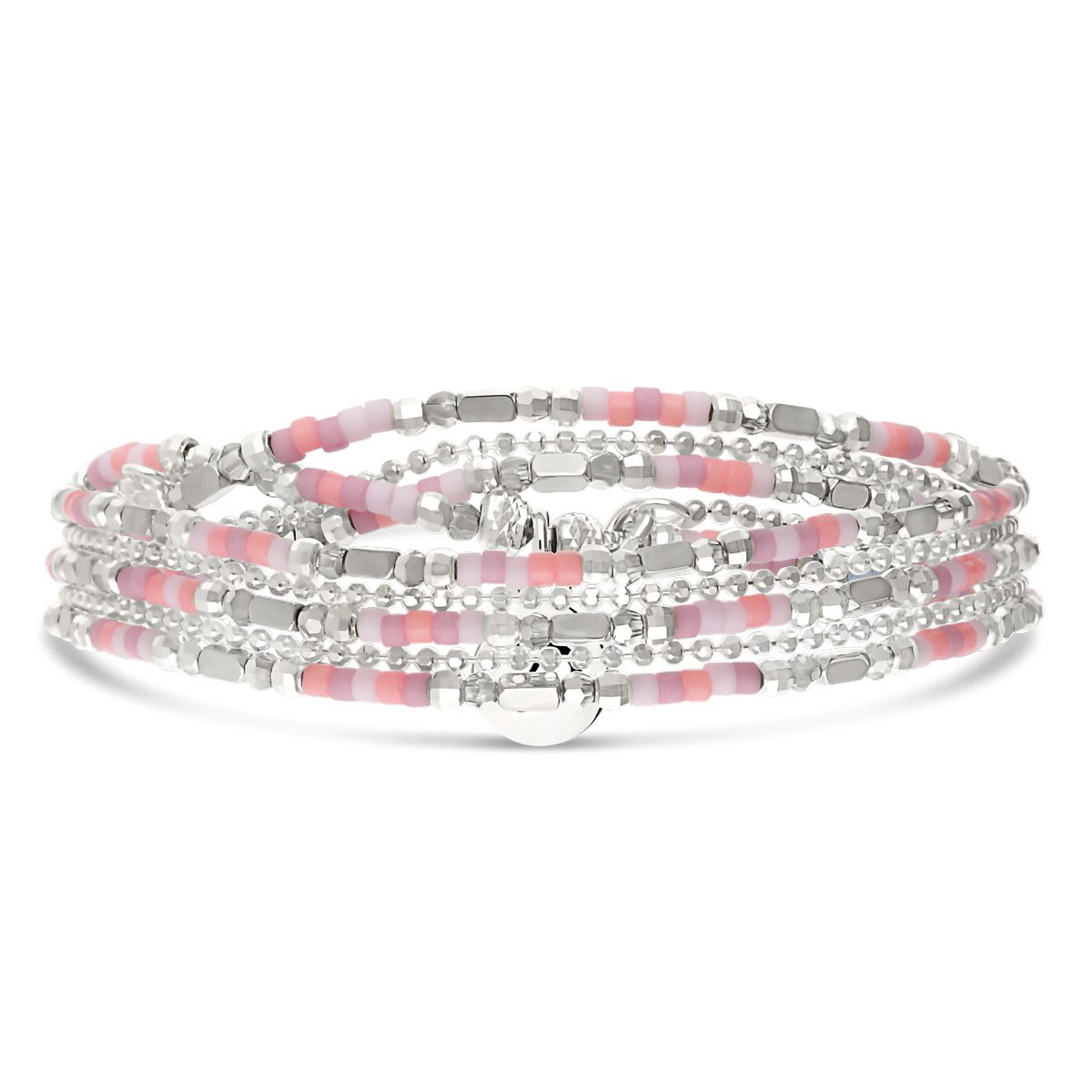Bracelet Élastique 3 Tours Argent 925 Golden Hour Rose Orangé