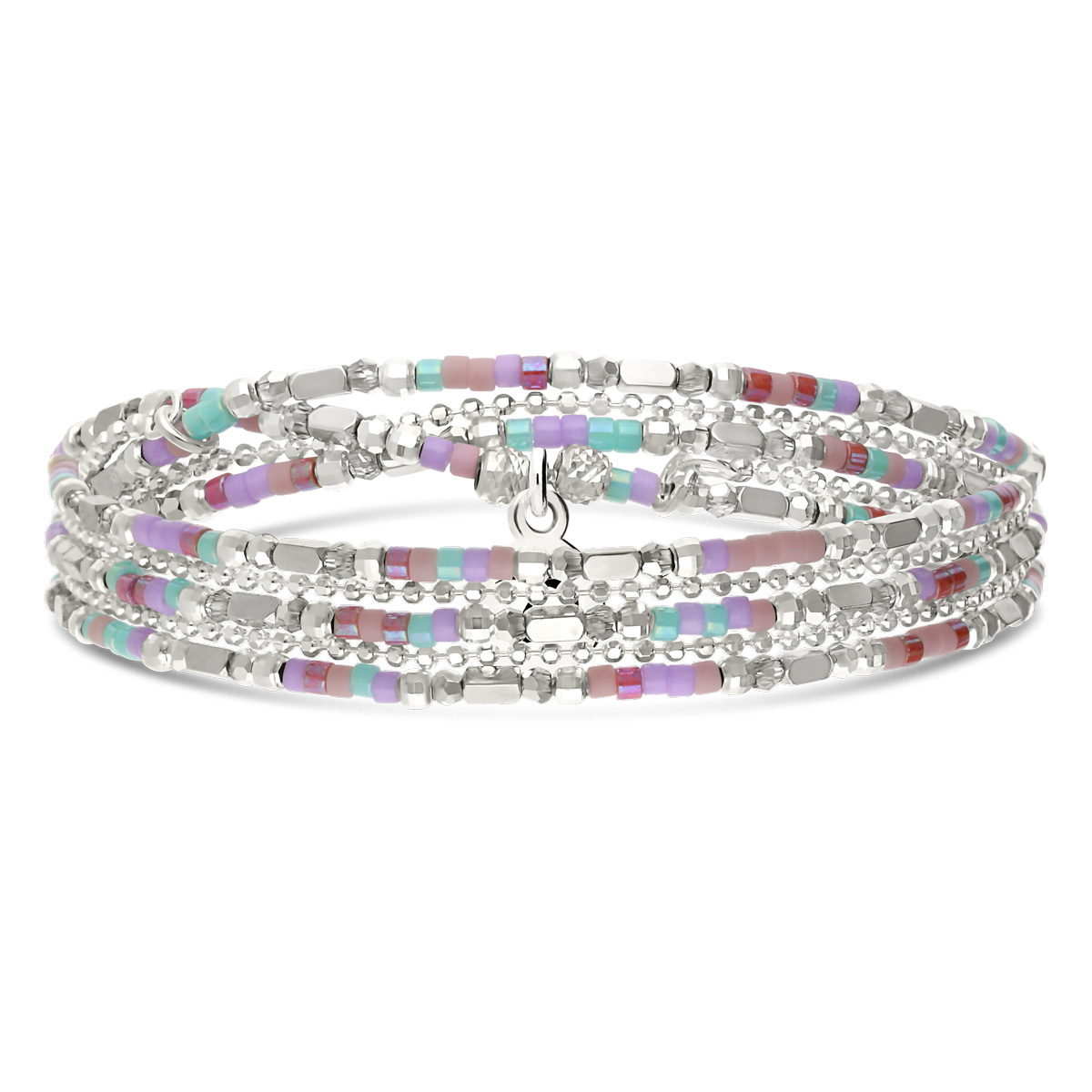 Bracelet Élastique 3 Tours Argent 925 Golden Hour Violet Turquoise