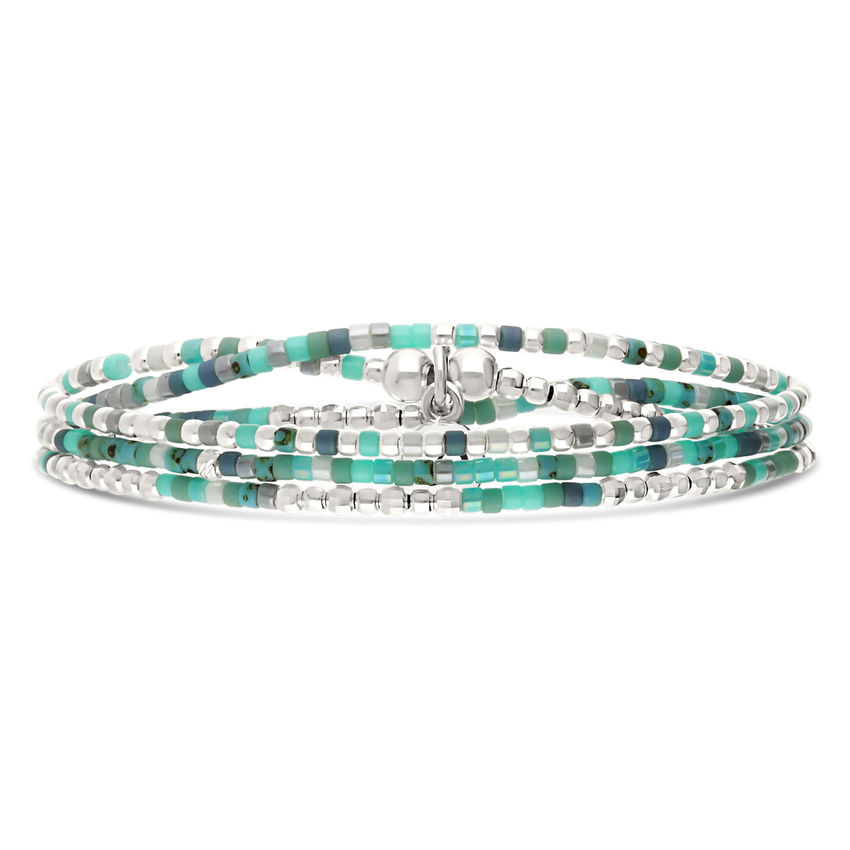 Bracelet Élastique 3 Tours Argent 925 Bleu Turquoise