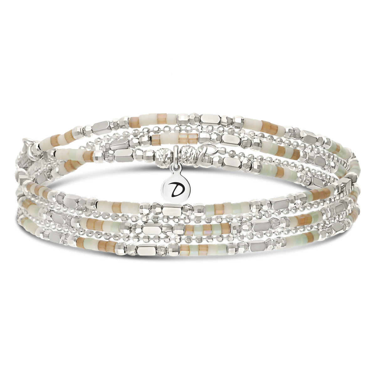 Bracelet Élastique 3 Tours Argent 925 Golden Hour Vert Crème