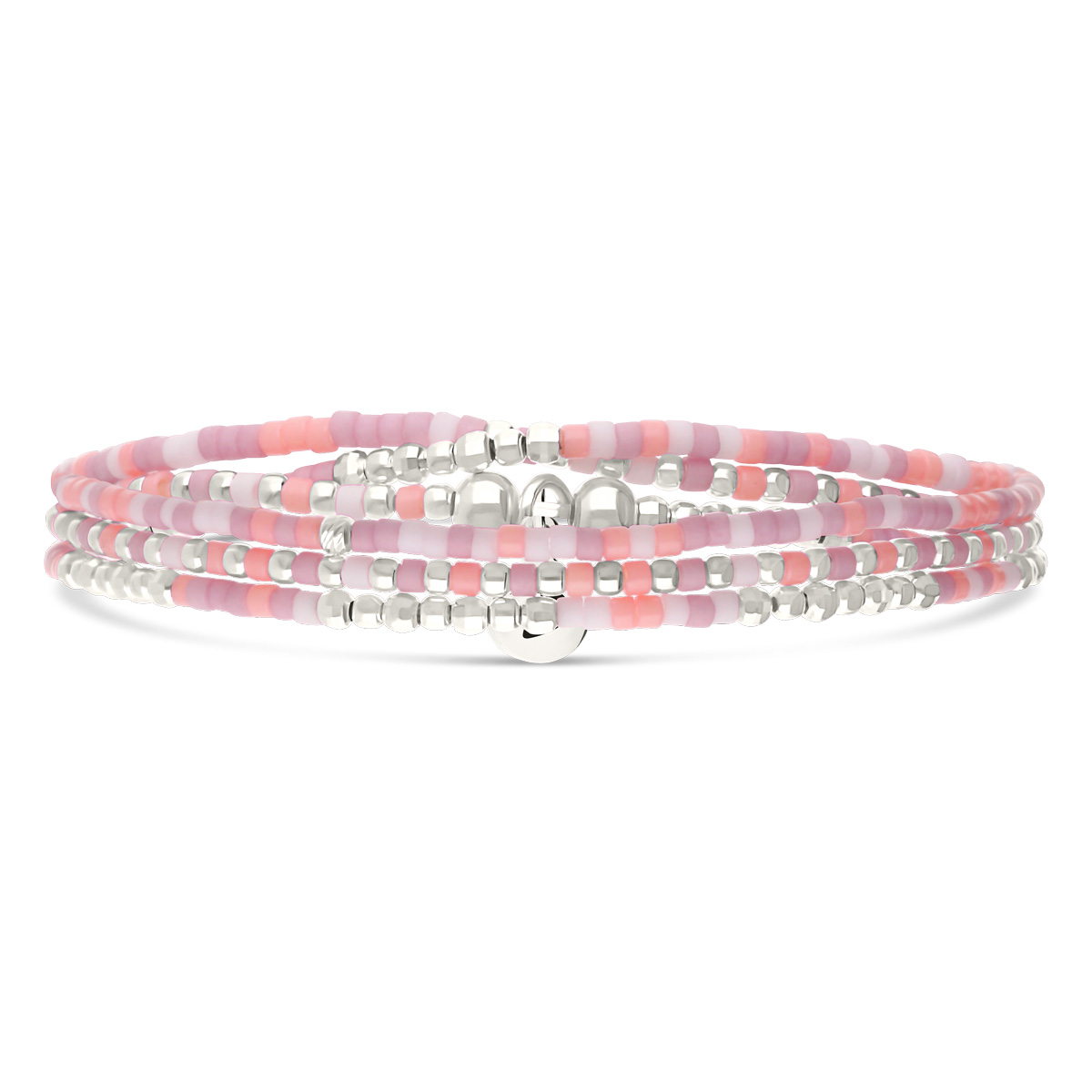 Bracelet Élastique 3 Tours Argent 925 Rose Orangé