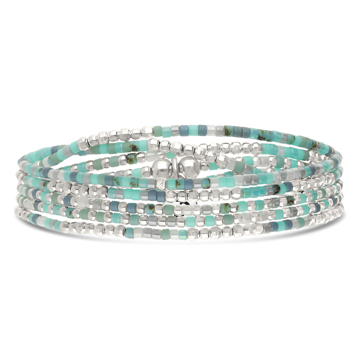 Bracelet Élastique 5 Tours Argent 925 Bleu Turquoise