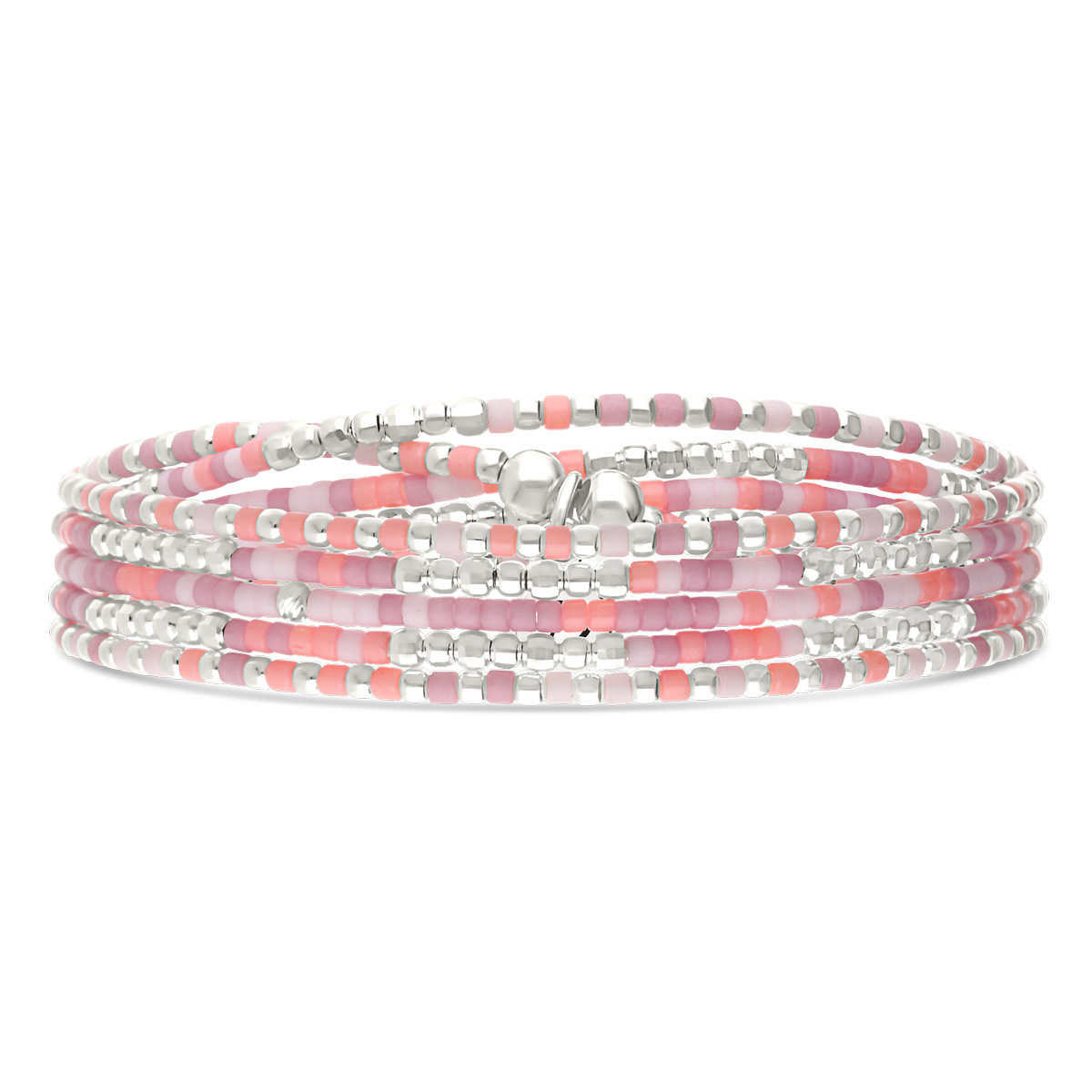 Bracelet Élastique 5 Tours Argent 925 Rose Orangé