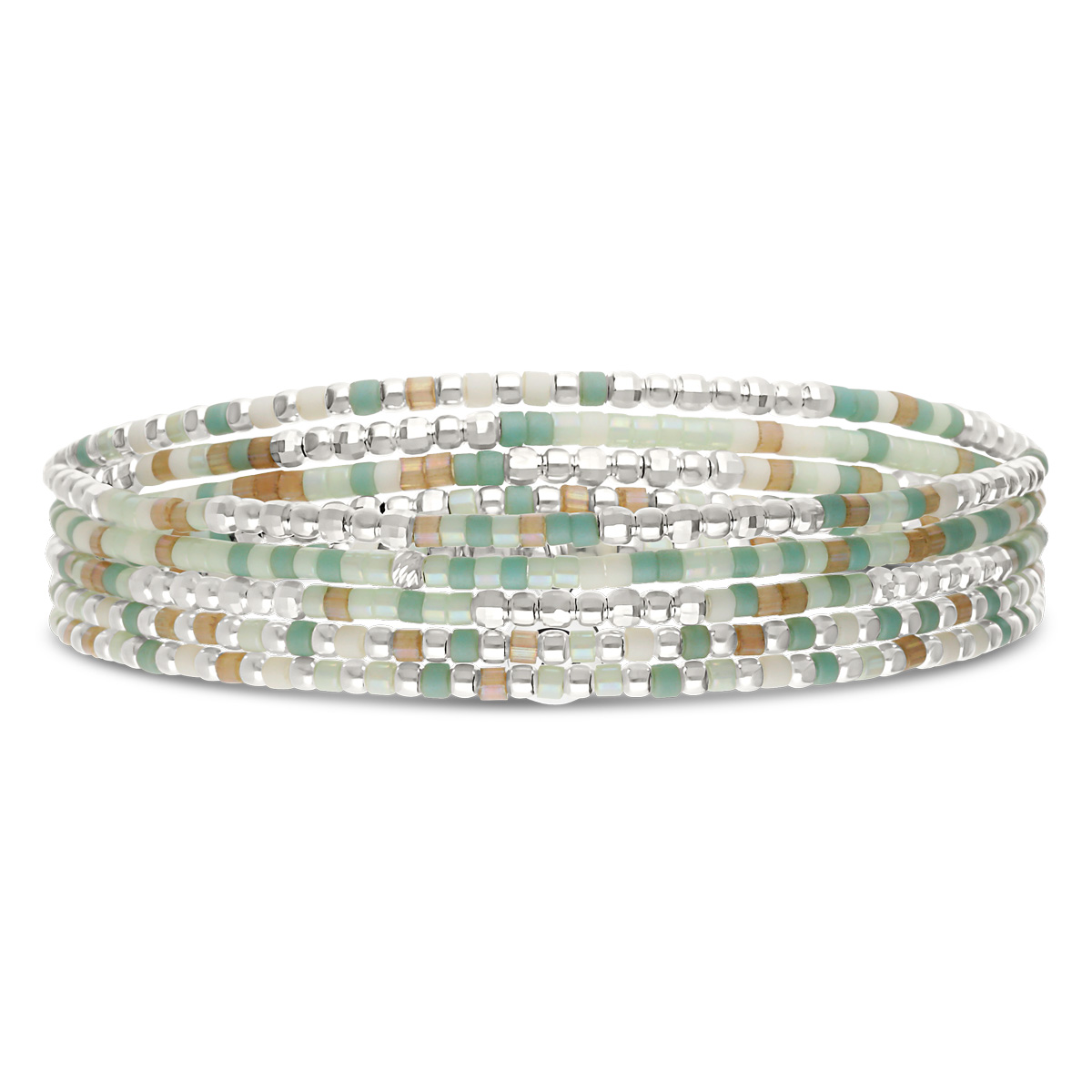 Bracelet Élastique 5 Tours Argent 925 Vert Amande