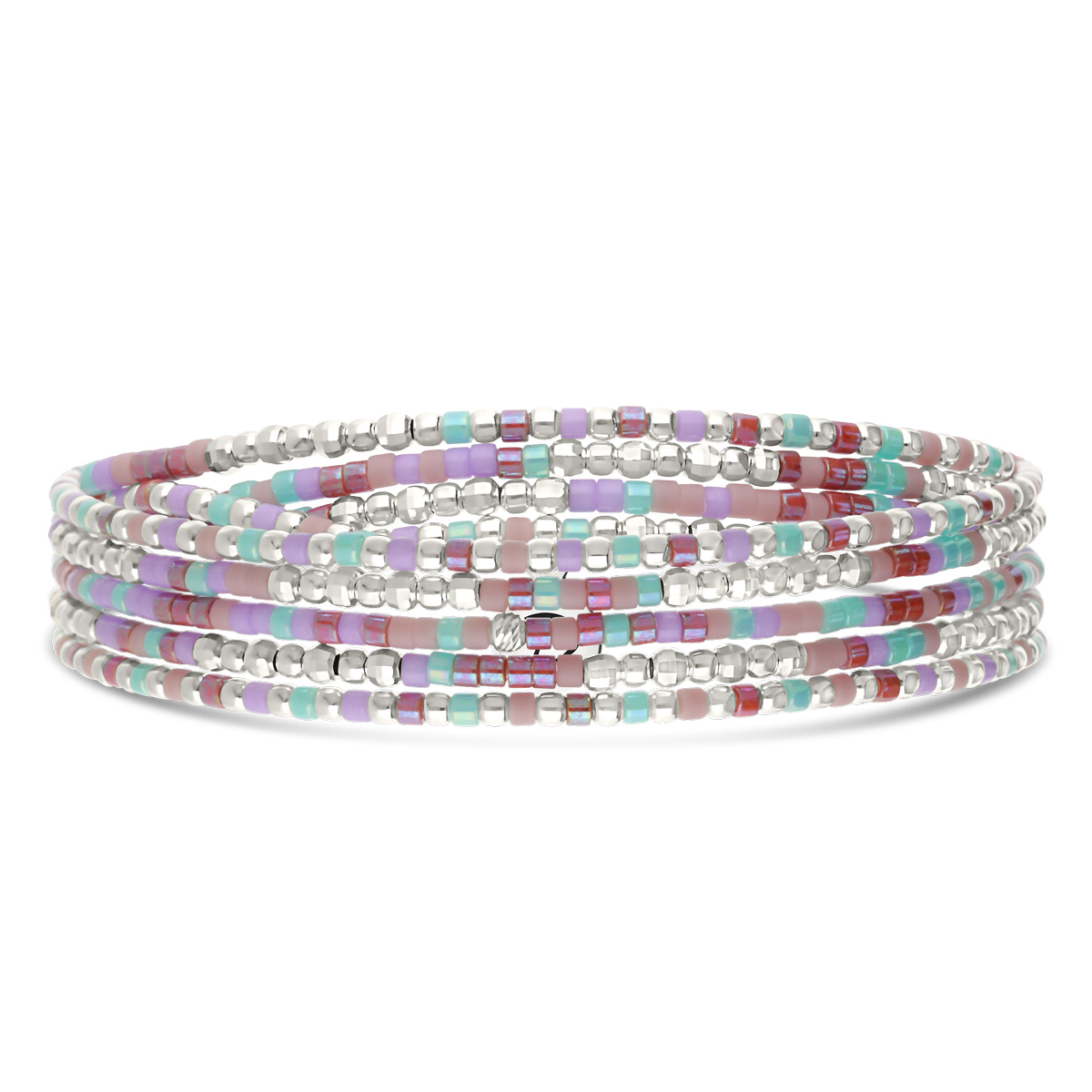 Bracelet Élastique 5 Tours Argent 925 Violet Turquoise