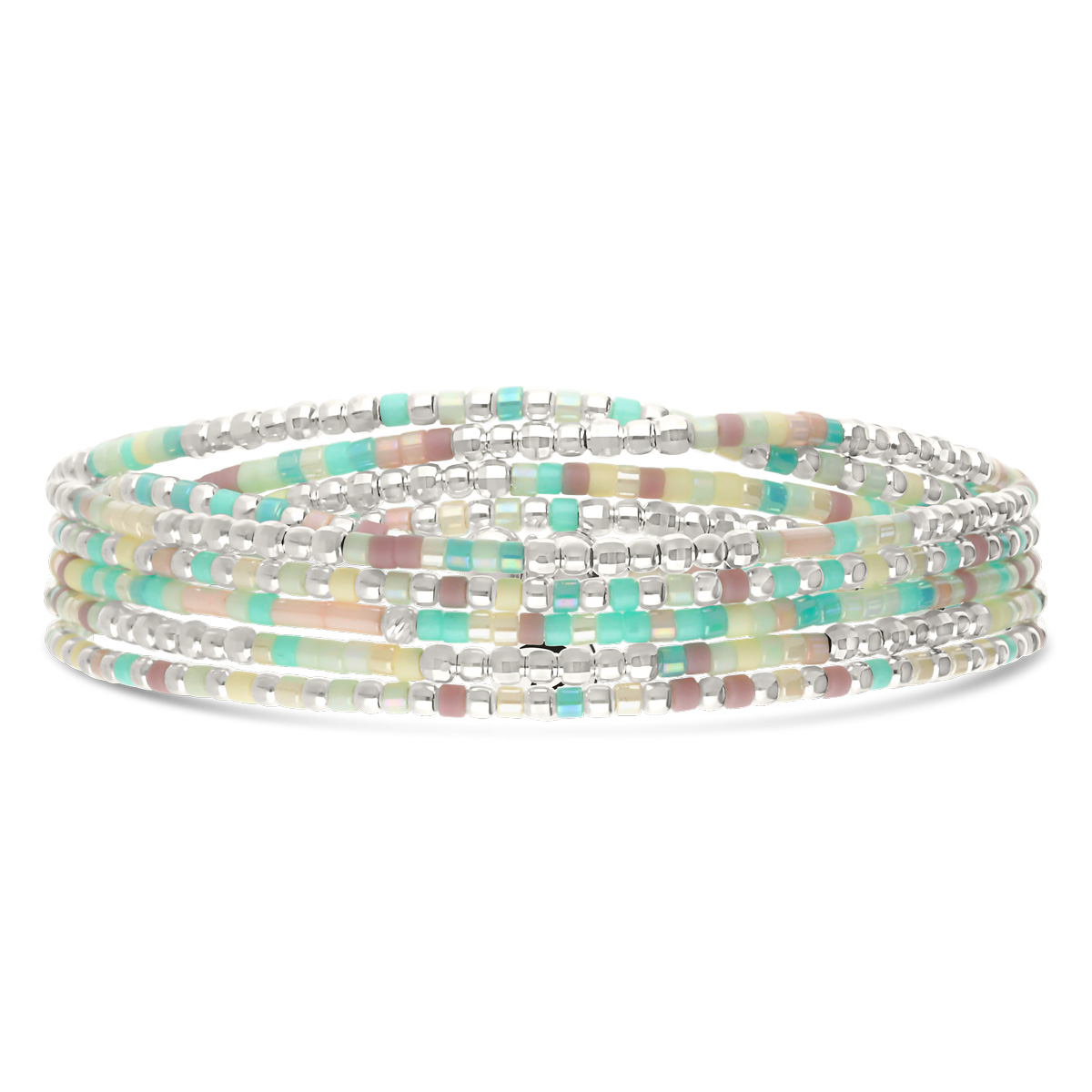 Bracelet Élastique 5 Tours Argent 925 Mix Pastel