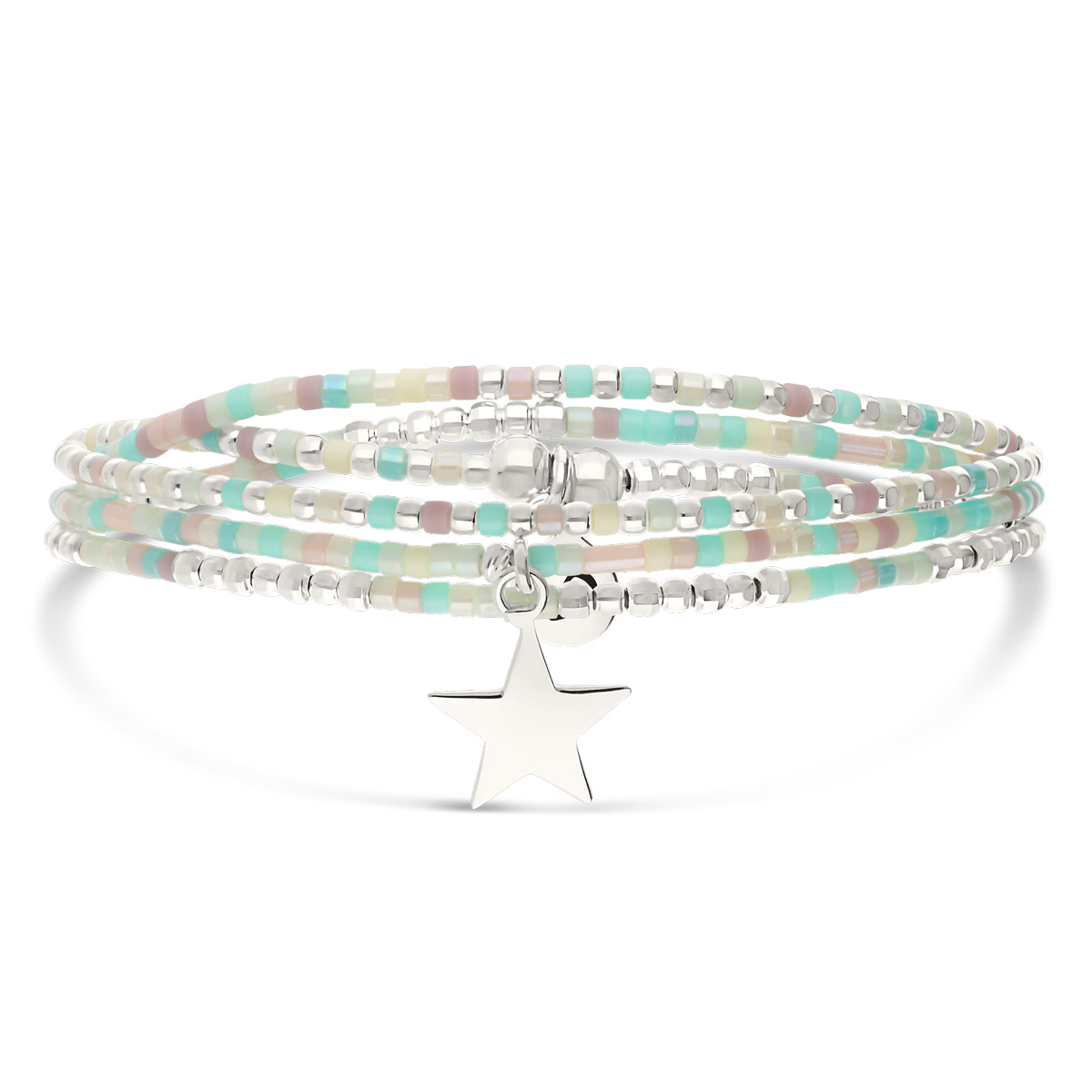 Bracelet Élastique 3 Tours Argent 925 Étoile Lisse Mix Pastel Gravable