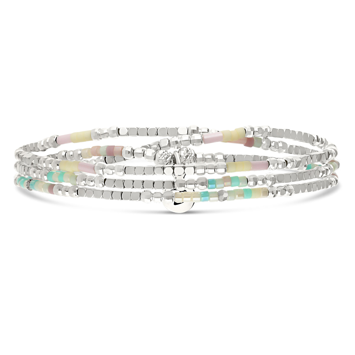 Bracelet Élastique 3 Tours Argent 925 Mix Pastel et Hématite