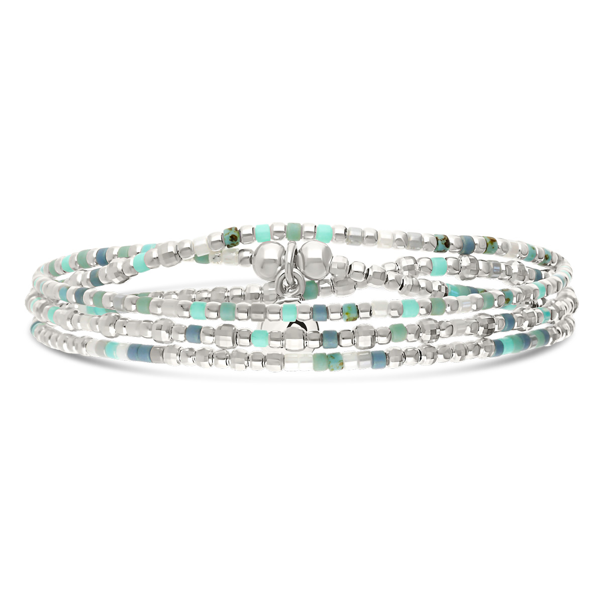 Bracelet Élastique 3 Tours Argent 925 L’ Horizon Bleu Turquoise