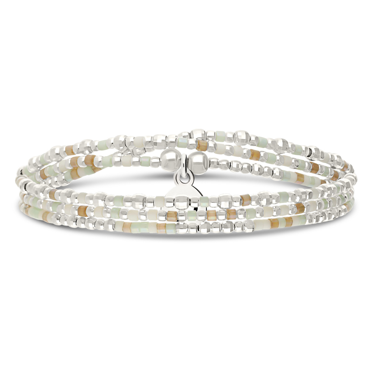 Bracelet Élastique 3 Tours Argent 925 L’ Horizon Vert Crème