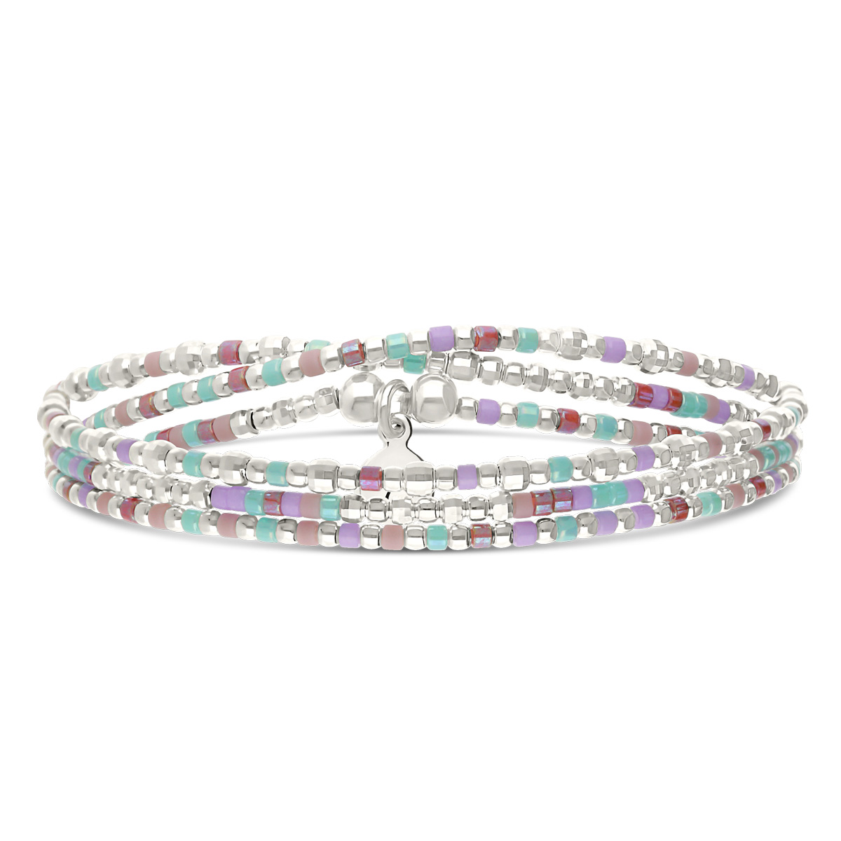 Bracelet Élastique 3 Tours Argent 925 L ’Horizon Violet Turquoise