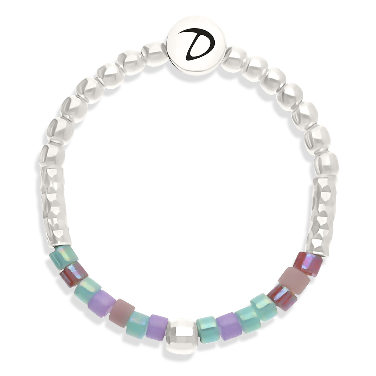 Bague Élastique Argent 925 Miyuki Violet Turquoise