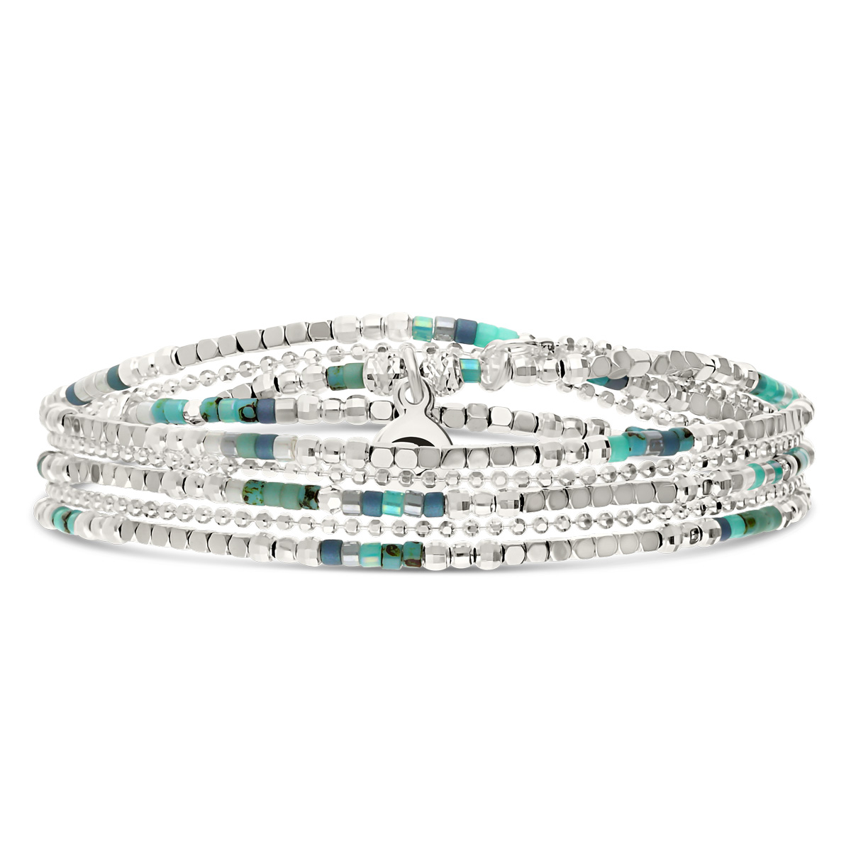 Bracelet 3 Tours Élastique Argent 925 Le Radieux Bleu Turquoise