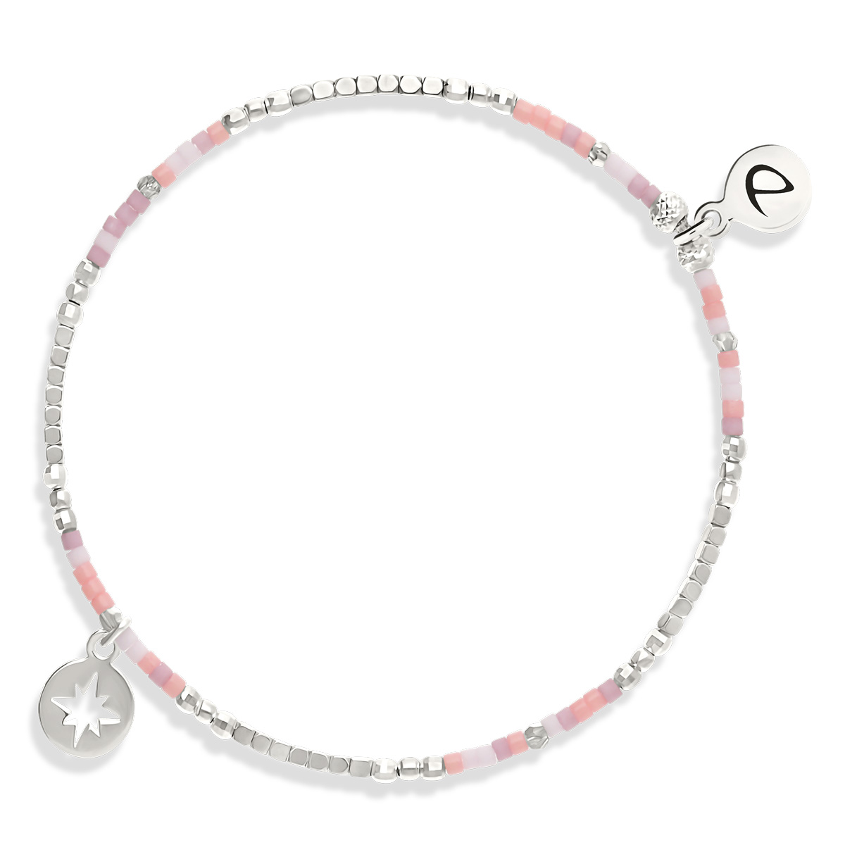 Bracelet Élastique Argent 925 Étoile du Nord Rose Orangé Hématite