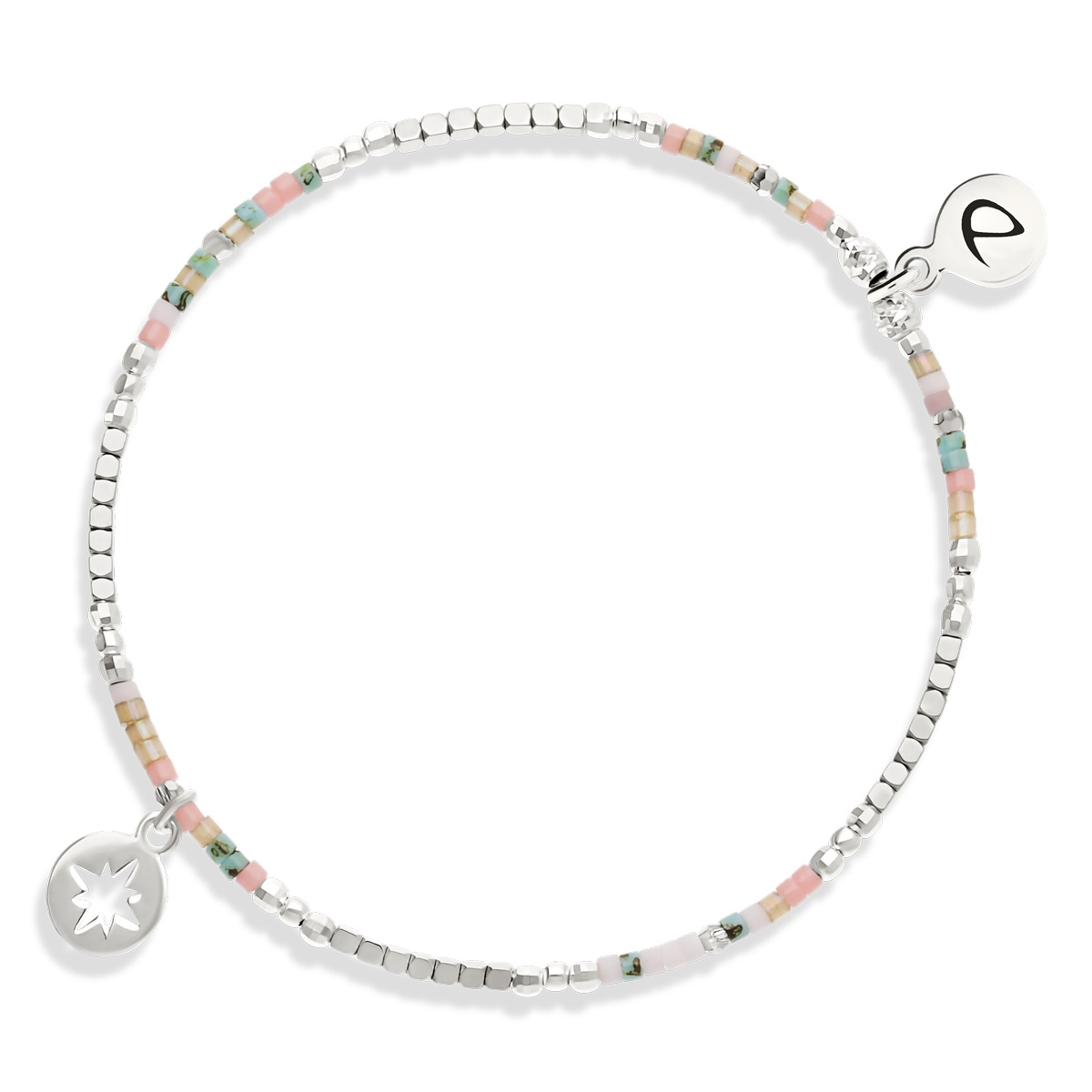 Bracelet Élastique Argent 925 Étoile du Nord Rose Turquoise Hématite