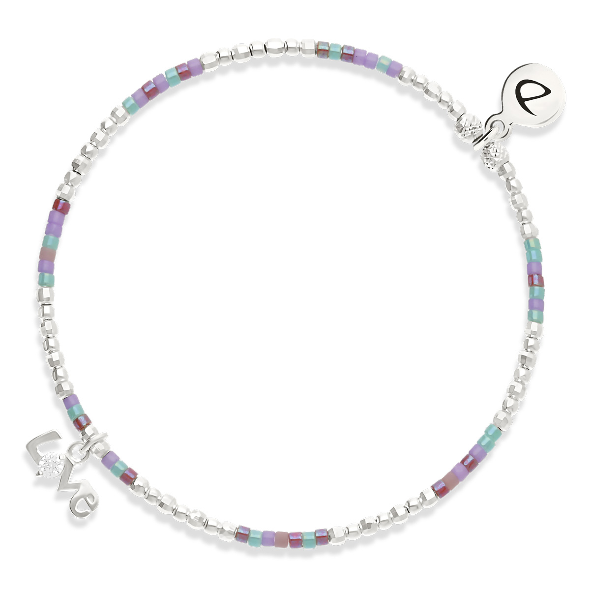 Bracelet Élastique Argent 925 Love Violet Turquoise