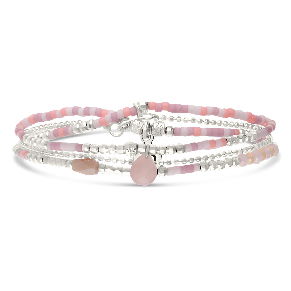Bracelet Élastique 2 Tours Argent 925 L’ Éclat Quartz Rose Orangé
