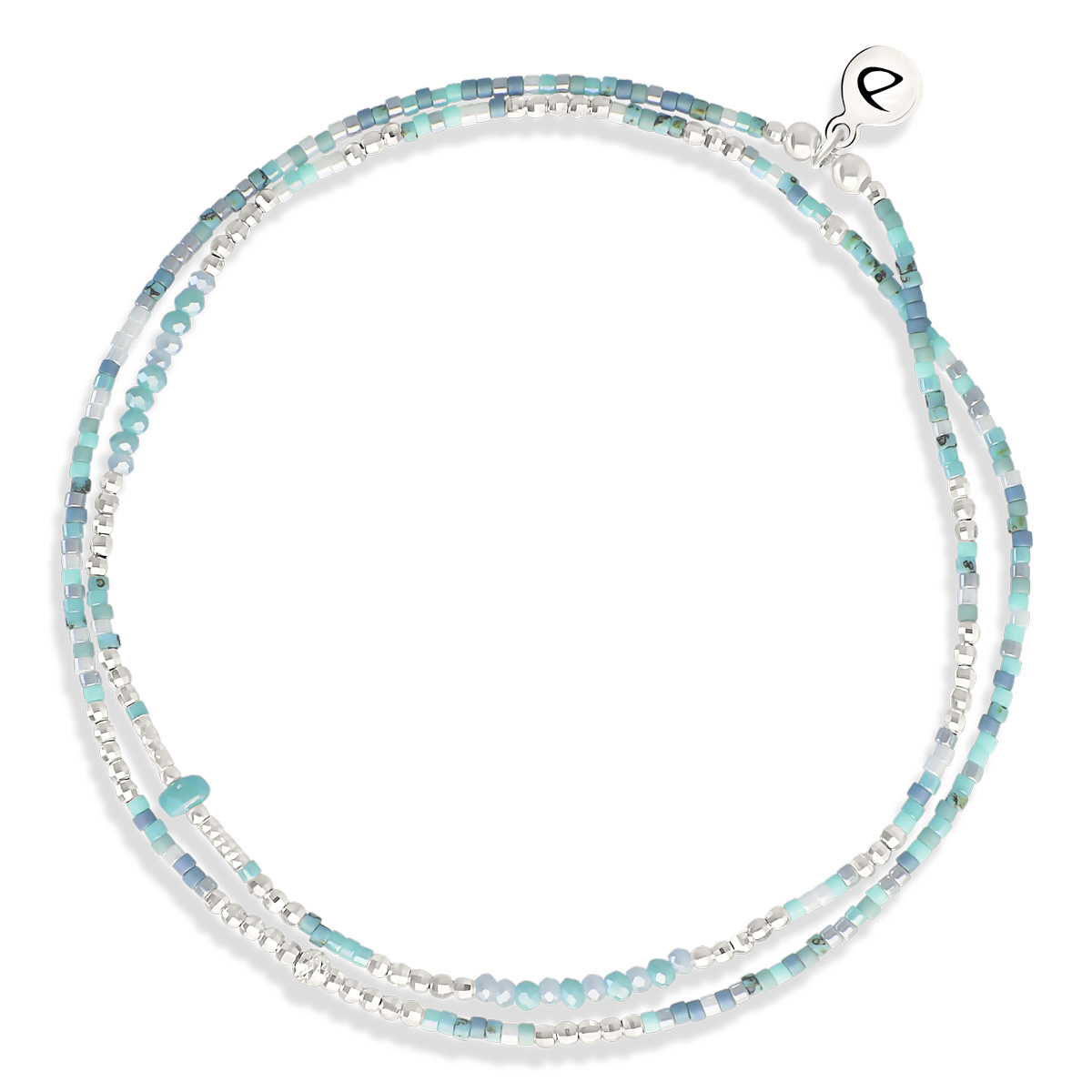 Chevillère Élastique 2 Tours Argent 925 Bleu Turquoise