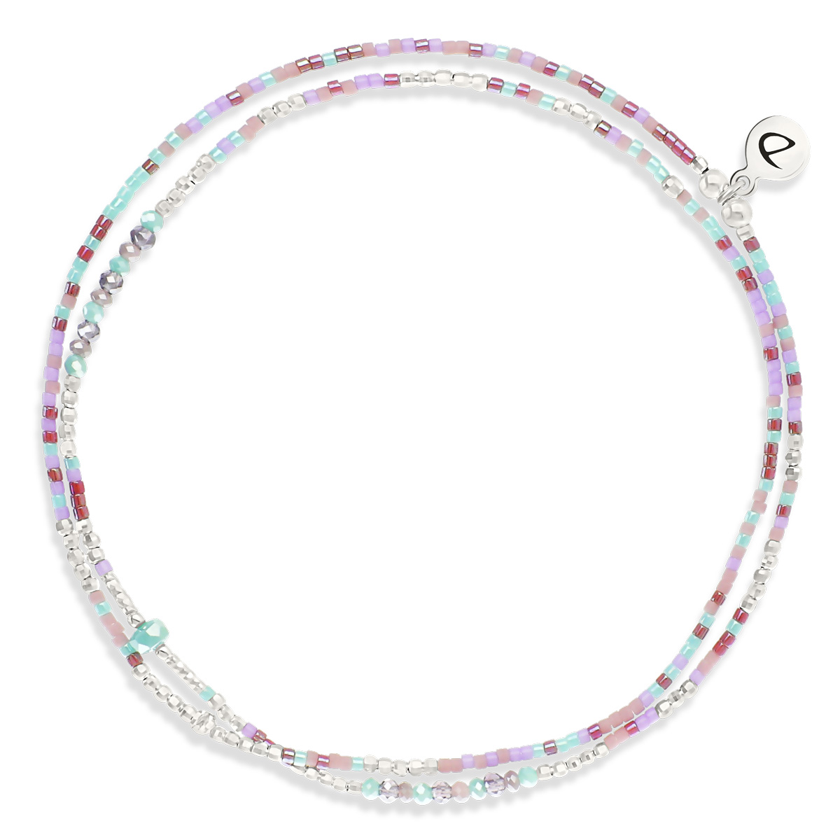 Chevillère Élastique 2 Tours Argent 925 Violet Turquoise