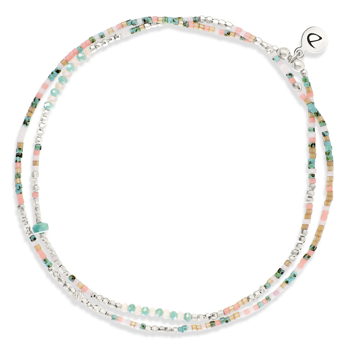 Chevillère Élastique 2 Tours Argent 925 Rose Turquoise