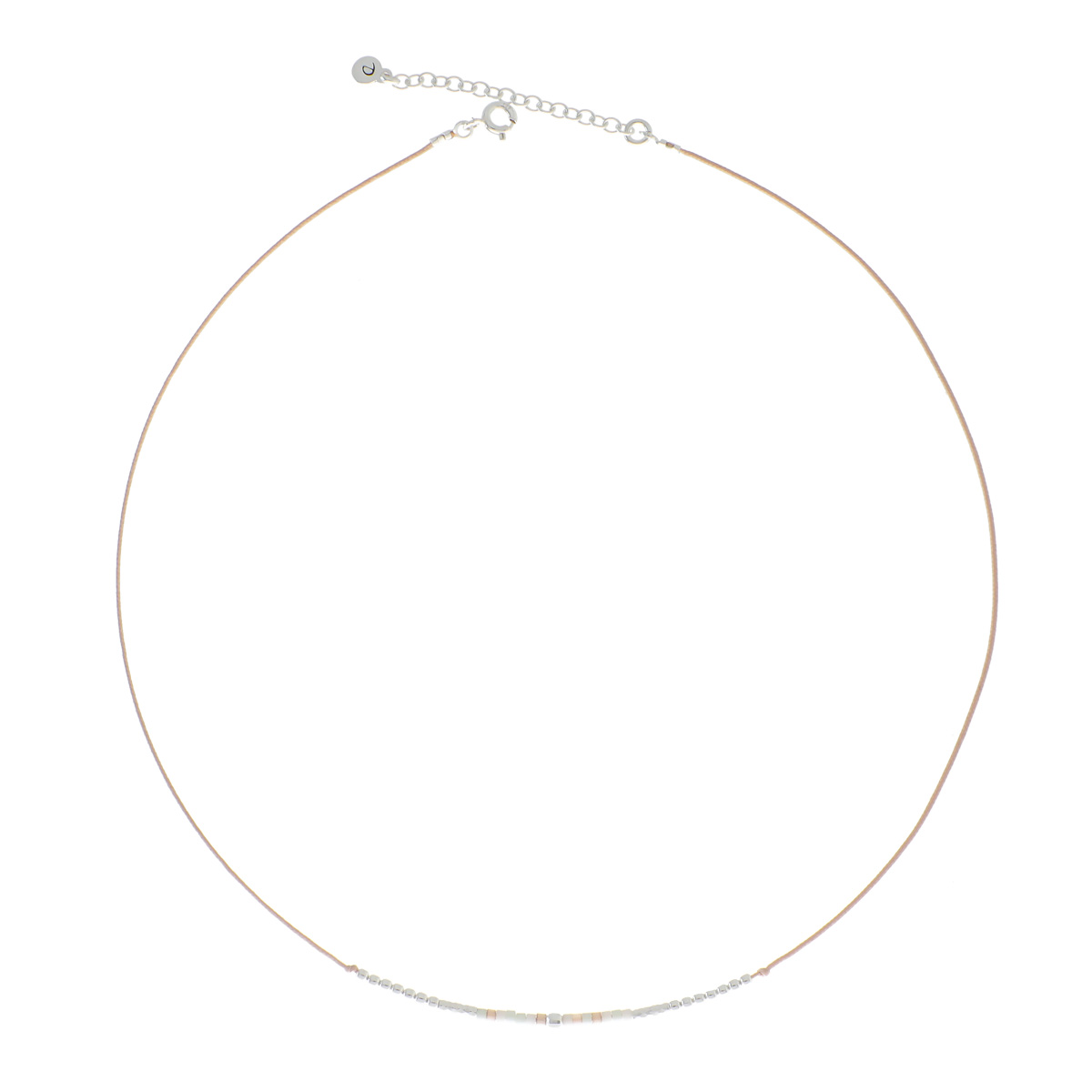 Collier Cordon Beige Perles Vert Crème Le Pétillant