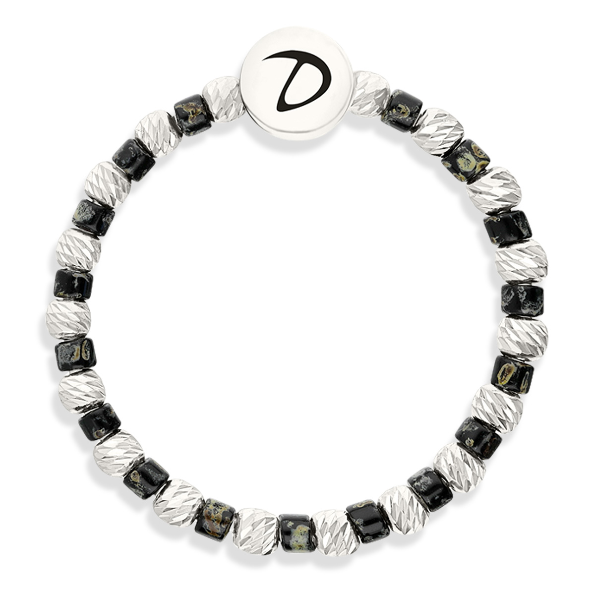BAGUE ELASTIQUE FACETTÉE MIYUKI NOIR TACHETÉ