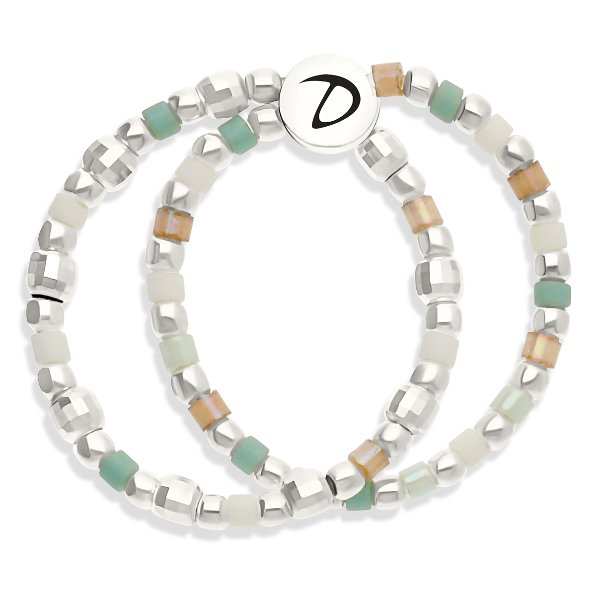 Bague Double Élastique Argent 925 Miyuki Vert Amande