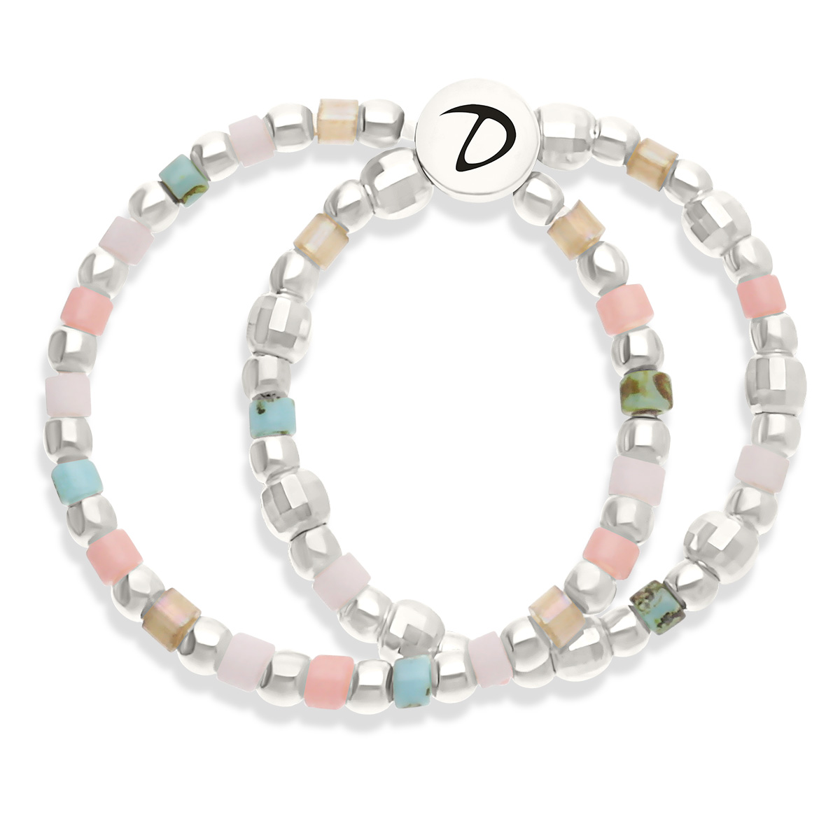 Bague Double Élastique Argent 925 Miyuki Rose Turquoise