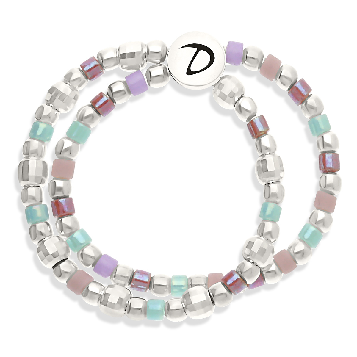 Bague Double Élastique Argent 925 Miyuki Violet Turquoise