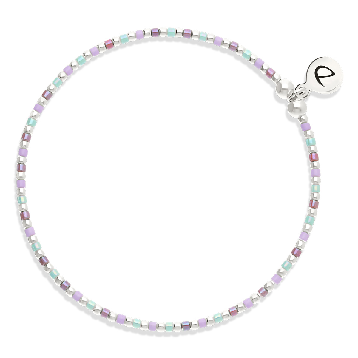 Bracelet Élastique Argent 925 Violet Turquoise Grain De Folie