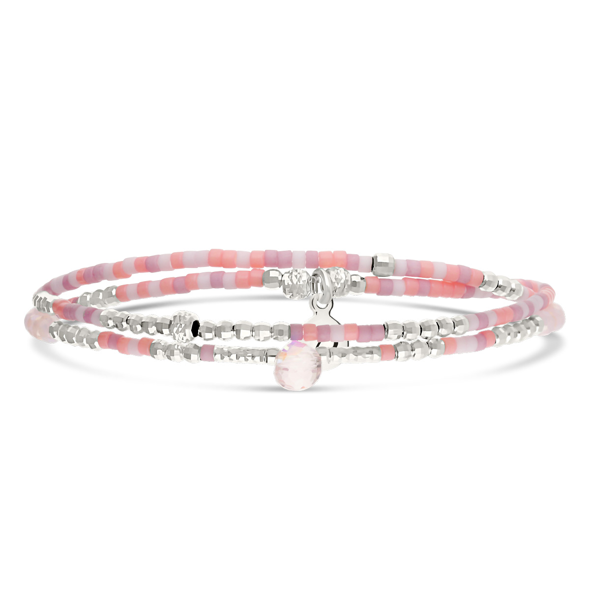 Bracelet Élastique En Argent 925 2 Tours Rose Orangé Spring