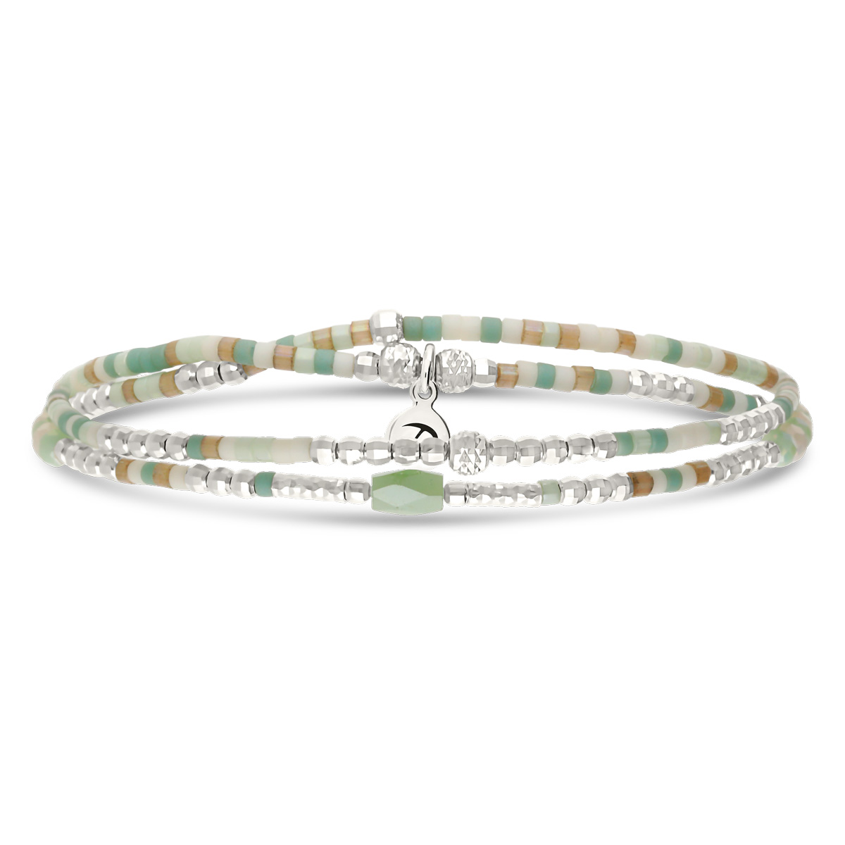 Bracelet Élastique En Argent 925 2 Tours Vert Amande Spring