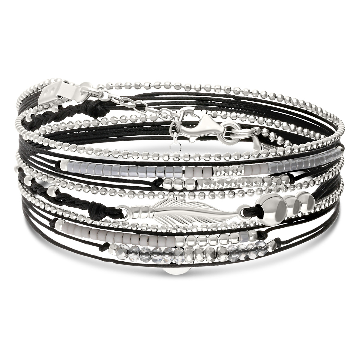 BRACELET MULTI TOURS PLUME NOIR