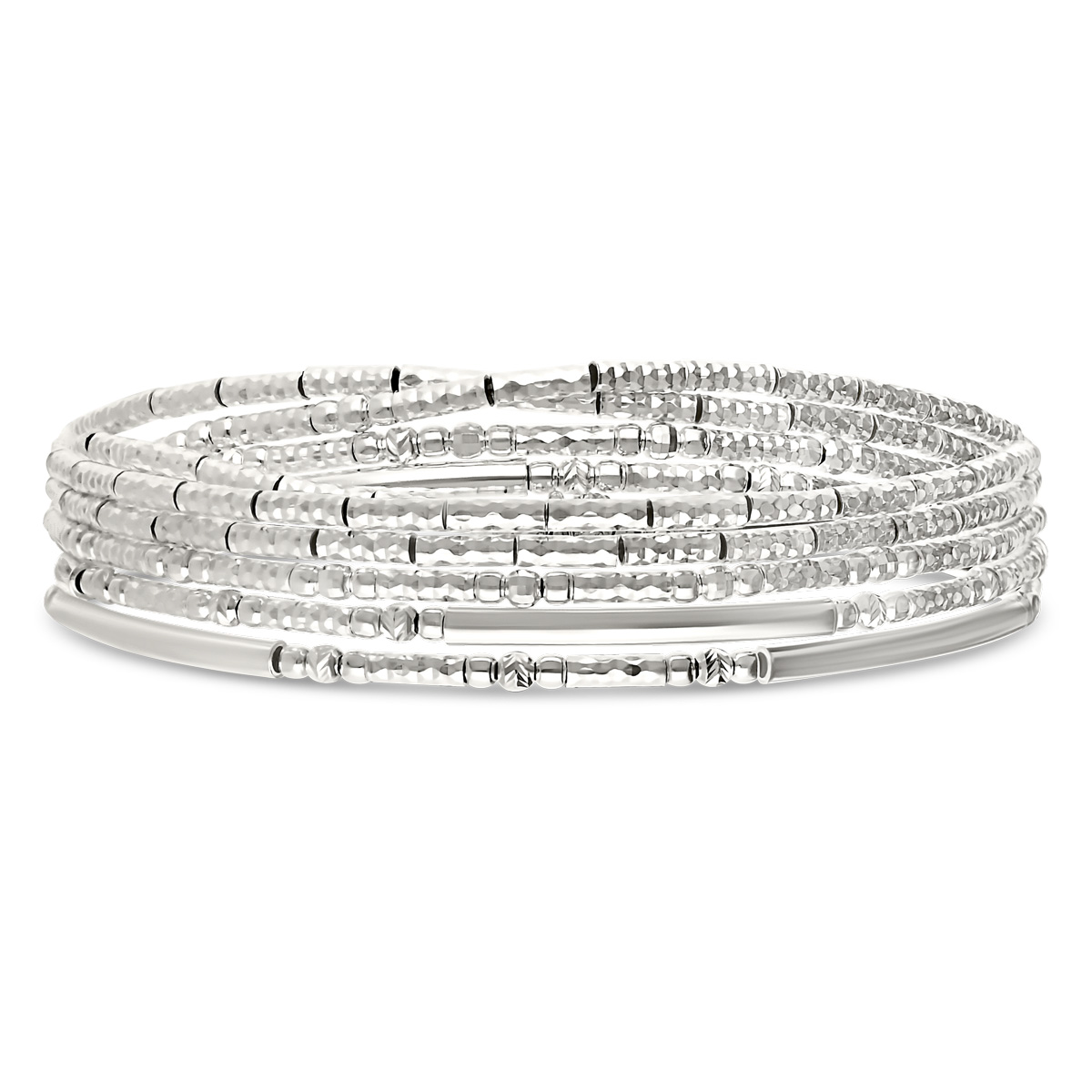 BRACELET ÉLASTIQUE TUBES LISSES ET DIAMANTES CINQ TOURS