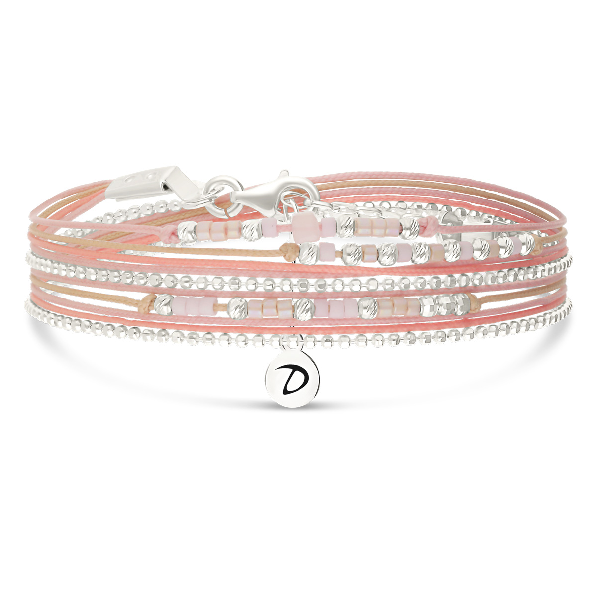 Bracelet 2 Tours Argent 925 Rose Orangé Le Petit Cube
