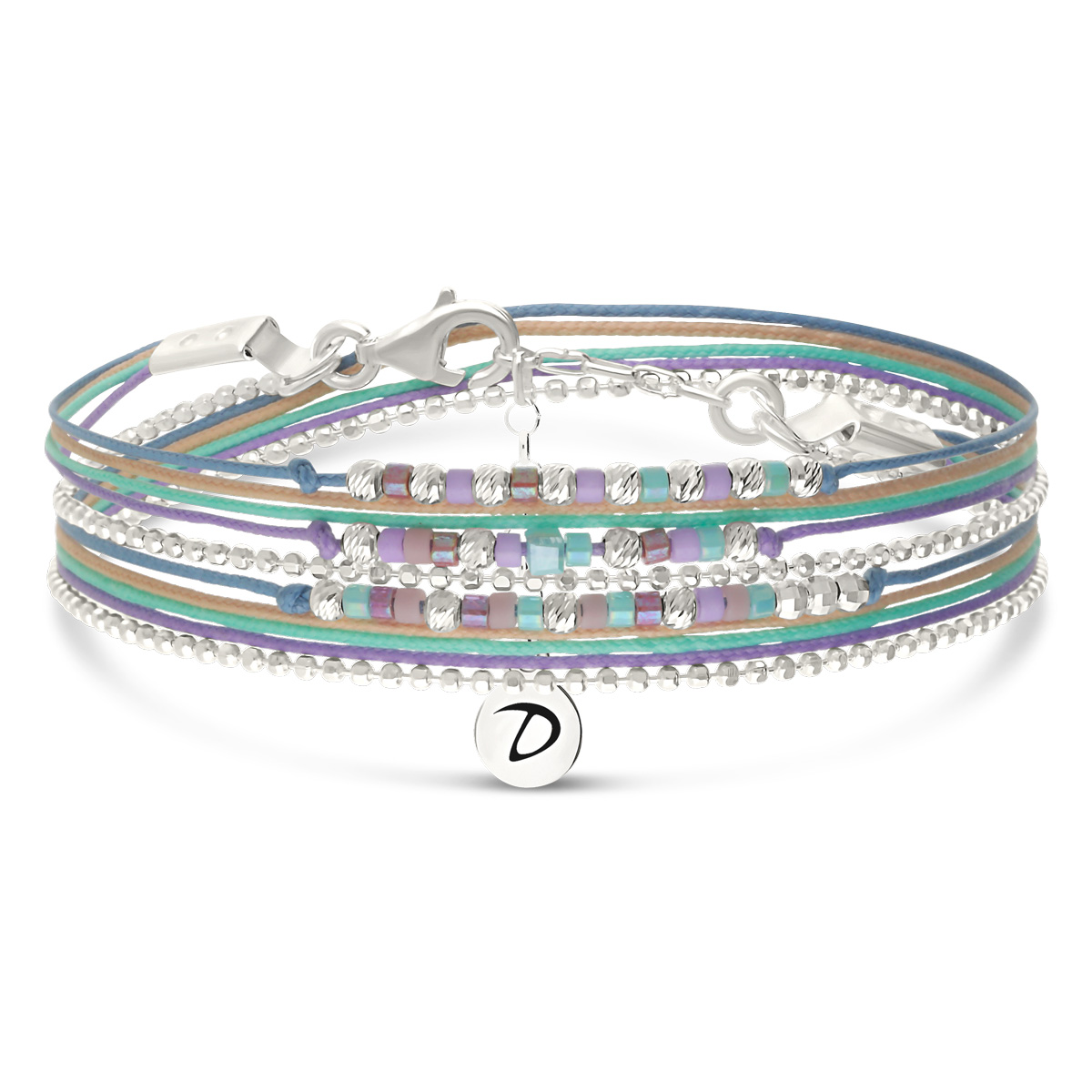 Bracelet 2 Tours Argent 925 Violet Turquoise Le Petit Cube