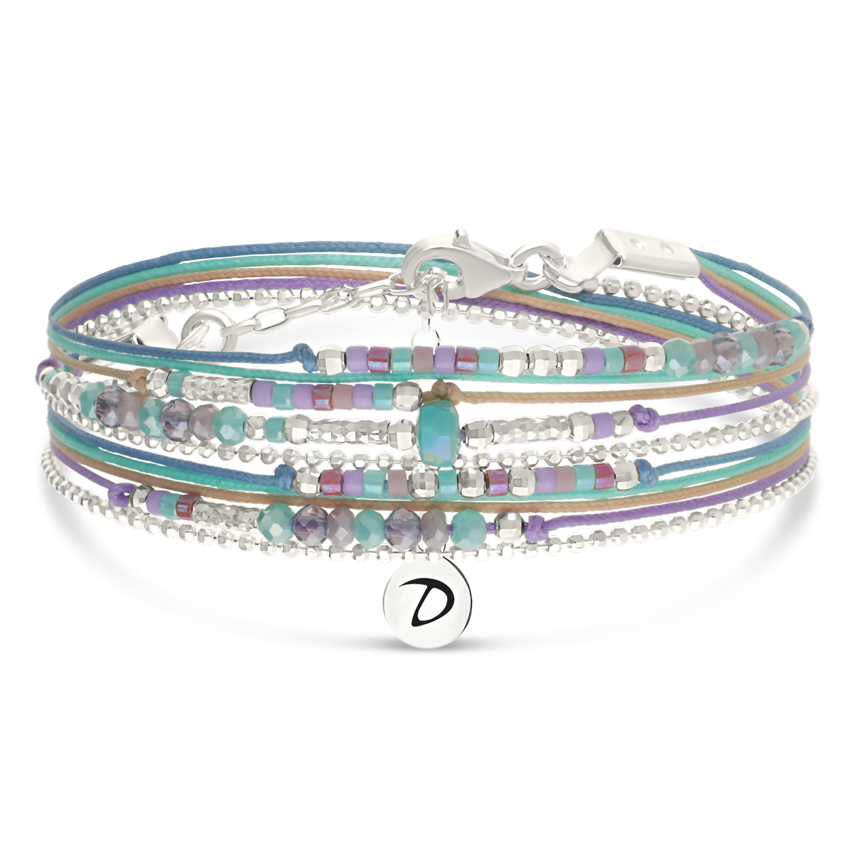 Bracelet 2 Tours Argent 925 Violet Turquoise Atlanta