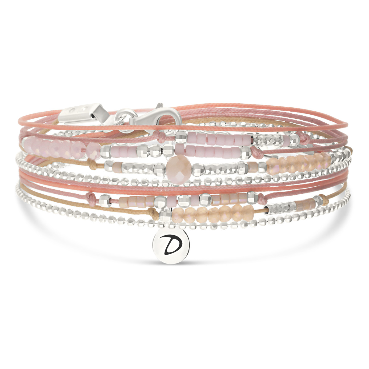 Bracelet 2 Tours Argent 925 Rose Orangé Atlanta