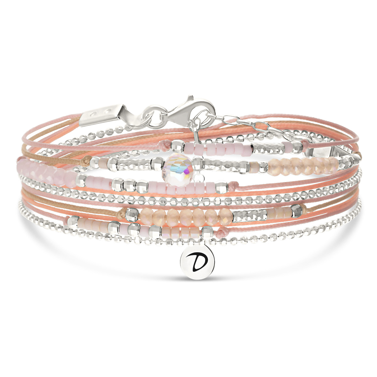 Bracelet 2 Tours Argent 925 Rose Orangé Atlanta Swaro Rose