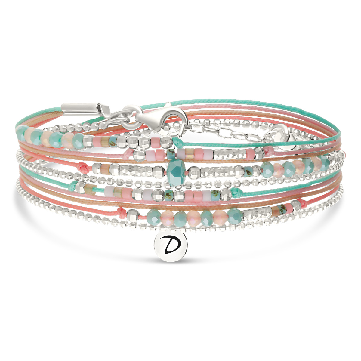 Bracelet 2 Tours Argent 925 Rose Turquoise Atlanta