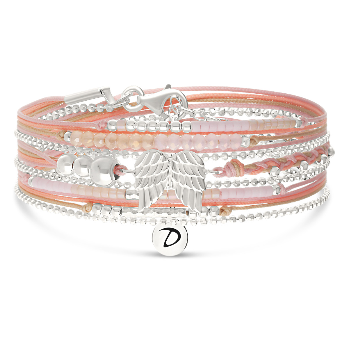 Bracelet 3 Tours Argent 925 Rose Orangé Ailes D\' Ange Le Messager