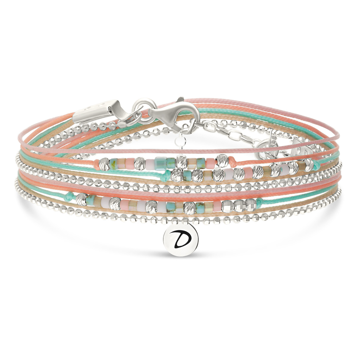Bracelet 2 Tours Argent 925 Rose Turquoise Le Petit Cube