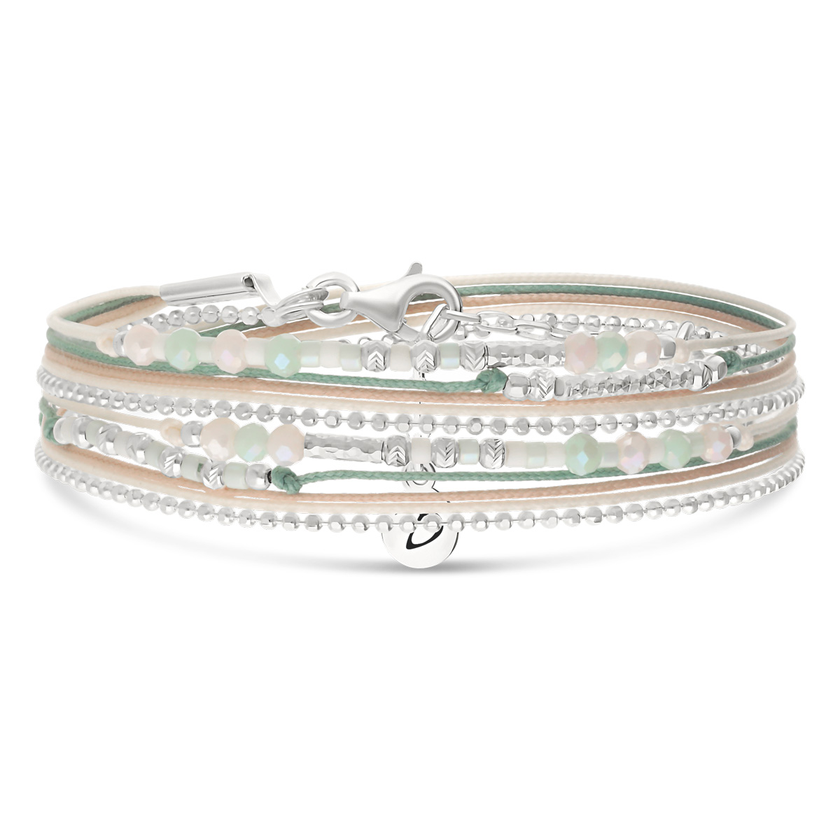 Bracelet 2 Tours Argent 925 Vert Crème Formosa