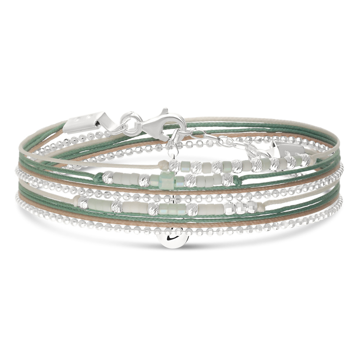 Bracelet 2 Tours Argent 925 Vert Amande Le Petit Cube