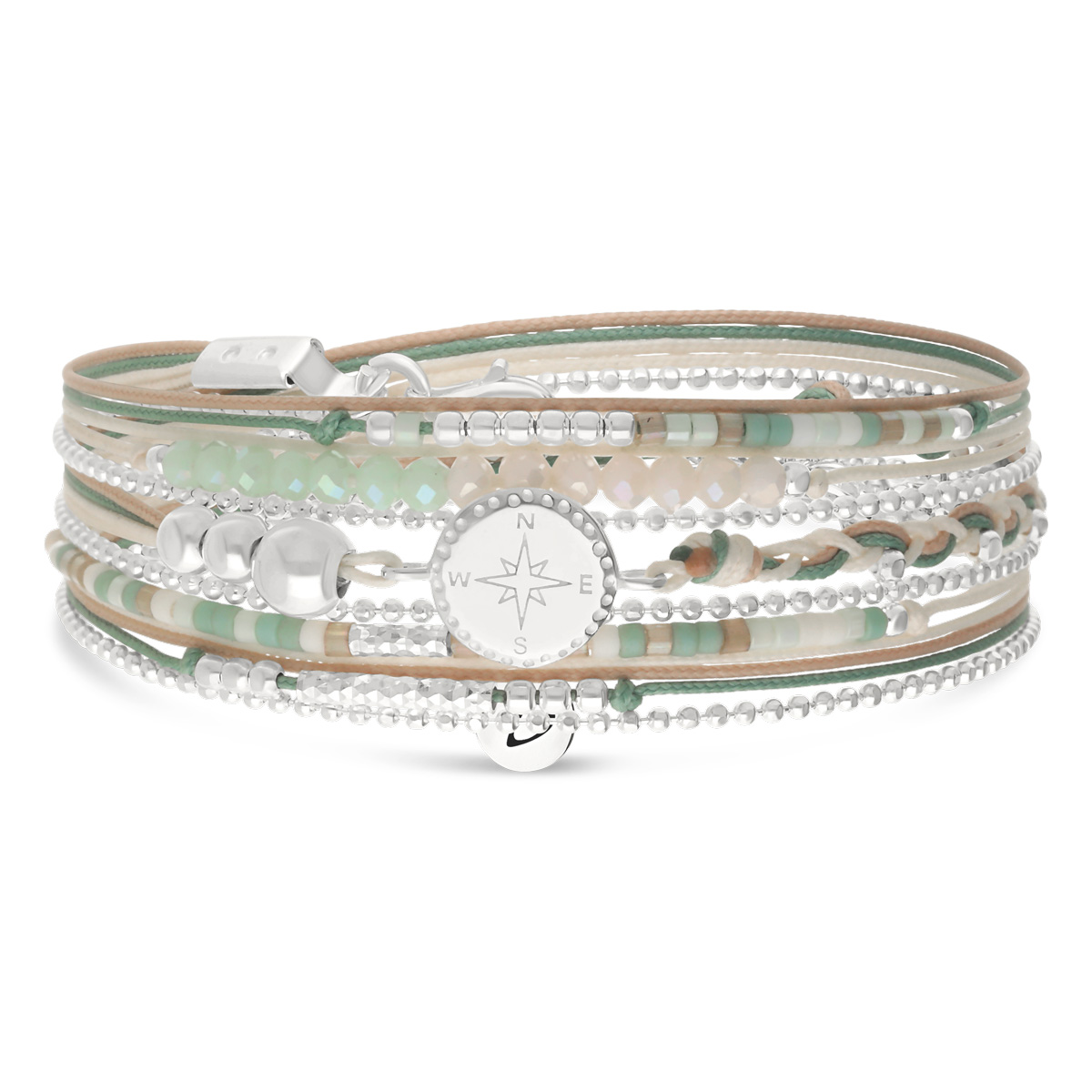 Bracelet 3 Tours Argent 925 Vert Crème Rose Des Vents