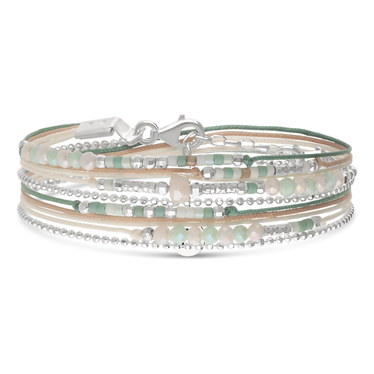 Bracelet 2 Tours Argent 925 Vert Crème Atlanta