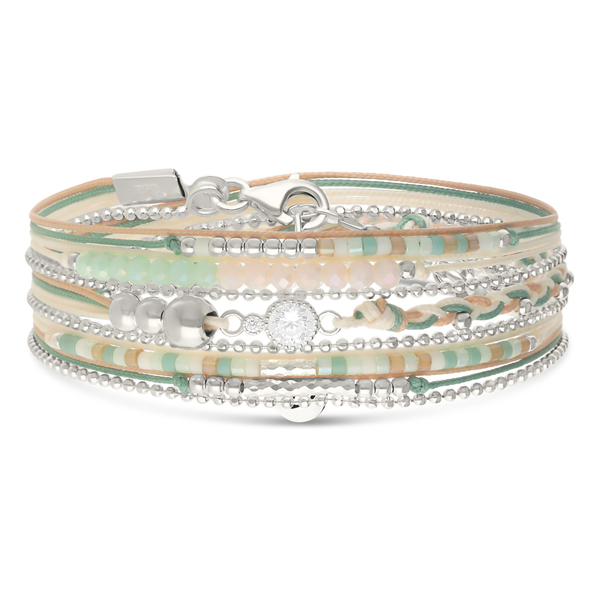 Bracelet 3 Tours Argent 925 Oxyde Vert Crème