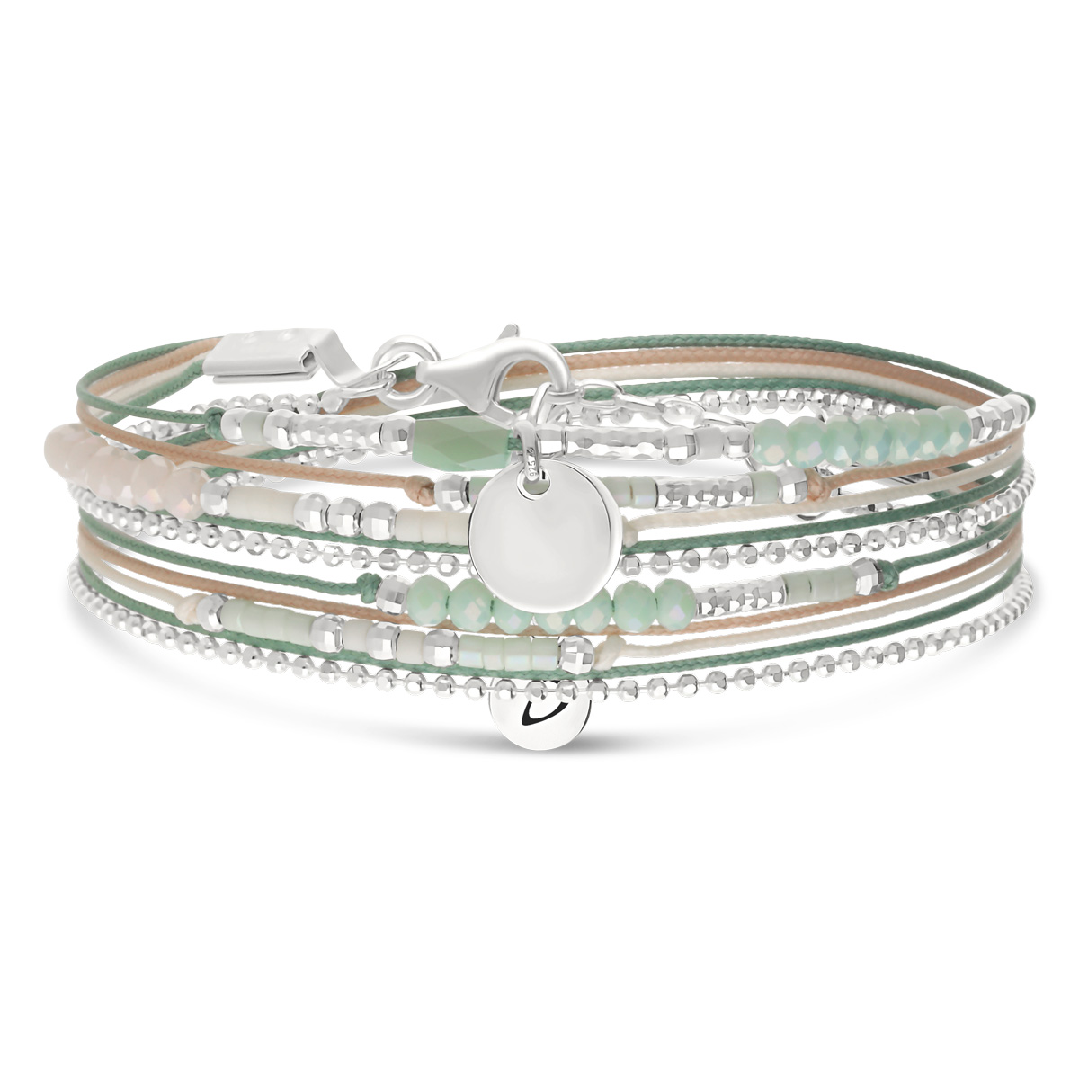 Bracelet 2 Tours Argent 925 Vert Amande Atlanta Pastille Gravable