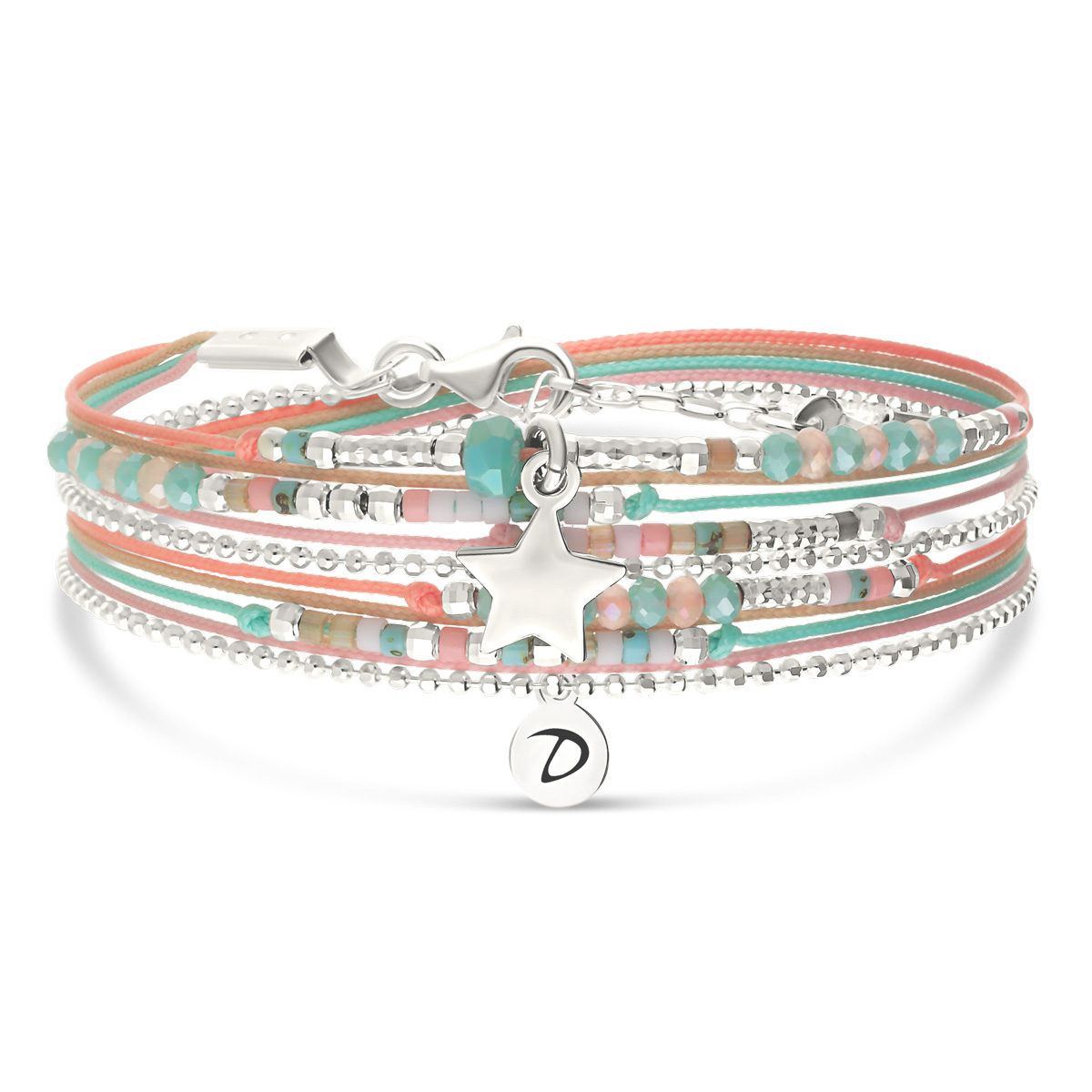 Bracelet 2 Tours Argent 925 Rose Turquoise Atlanta Étoile Gravable
